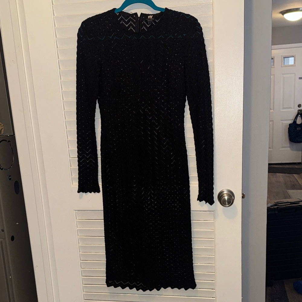 W by Worth Black Textured Long Sleeve Dress